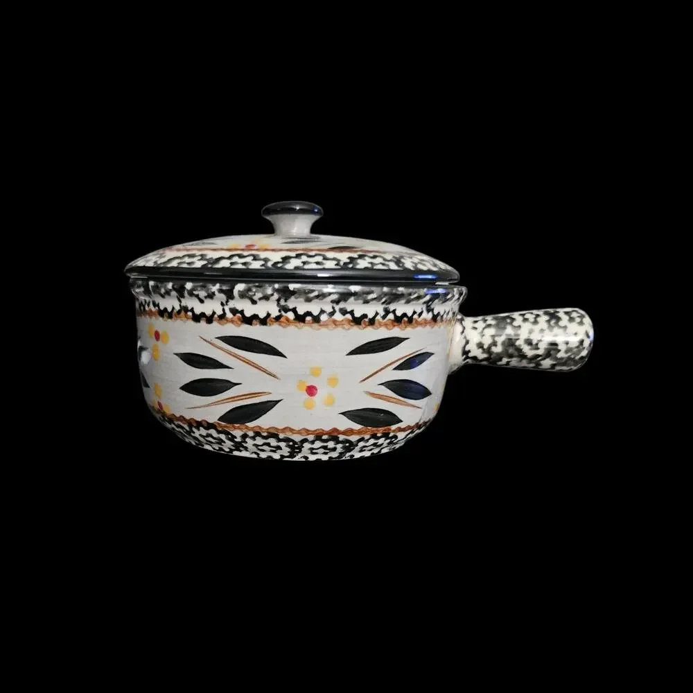 Temp-tations Old World 15 oz Covered Saucepan Casserole Pot Black Floral